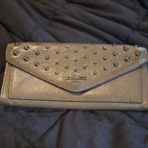Coach Black Pebbled Leather Studded Wallet